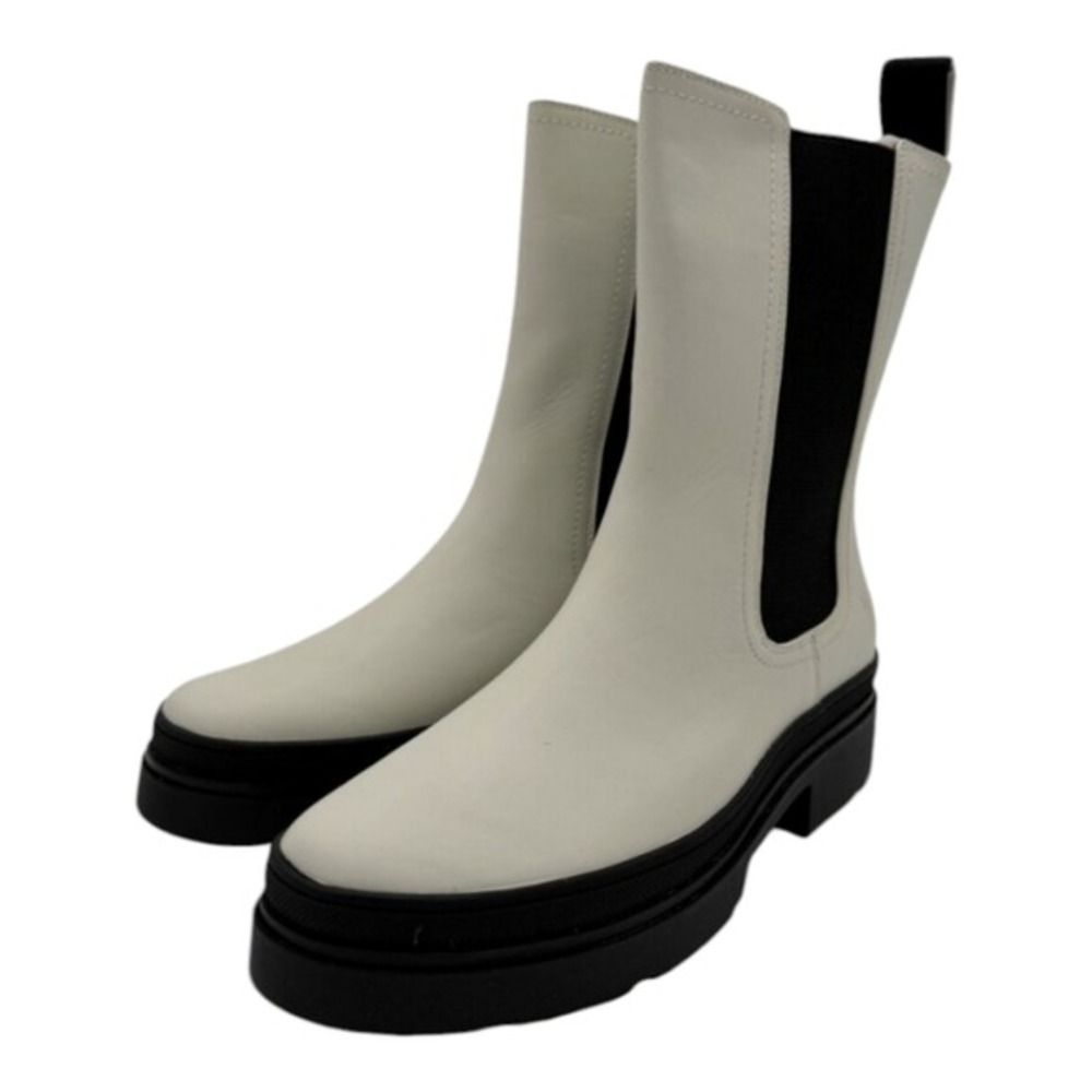 Frye Chelsea Platform Boots Off White Leather Black Accents Lug Sole Size 7 new - Picture 7 of 14